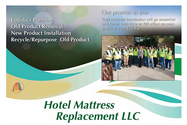 Hotel Mattress Replacement, LLC is a leading national hospitality mattress and box springs replacement and recycle service. We provide a one-stop turnkey service solution that includes: logistics, old product removal, new product installation and the recycling / repurposing of old product based in Kansas City Missouri.